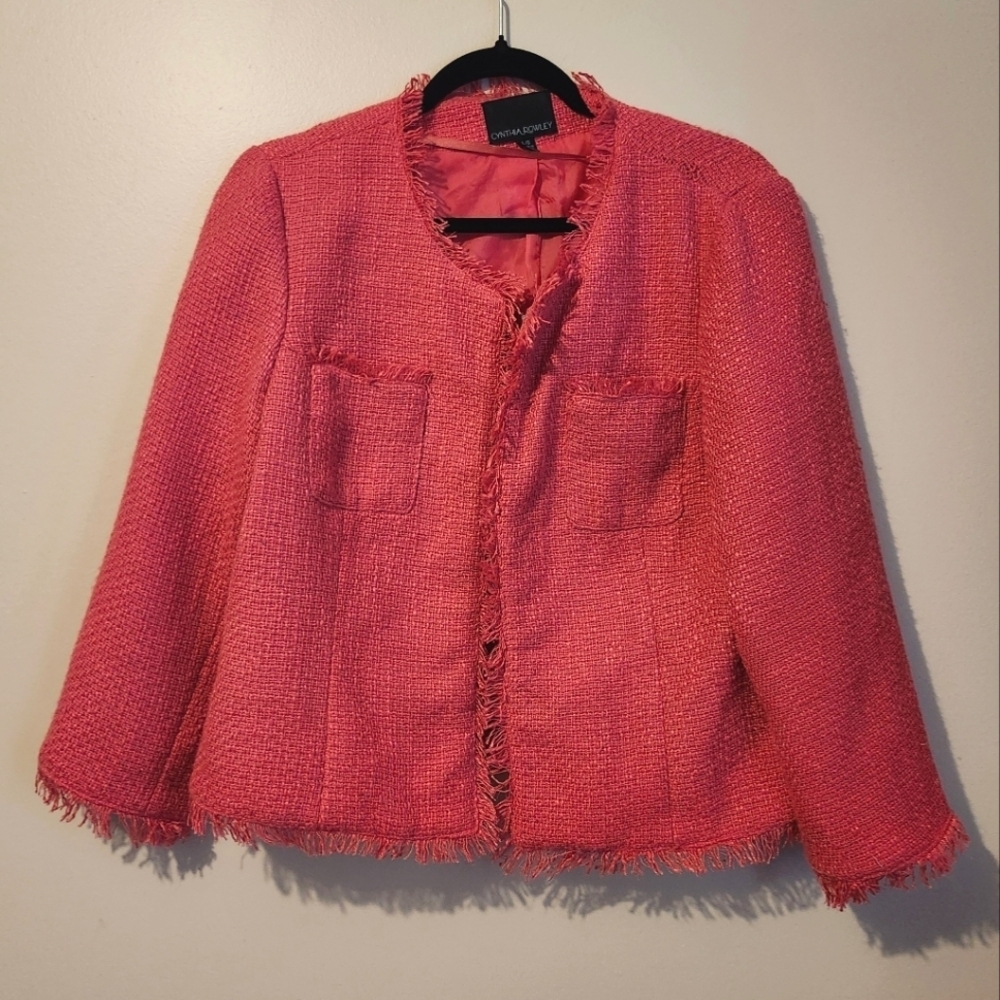 Cynthia Rowley Pink Tweed Blazer with Frayed Hem